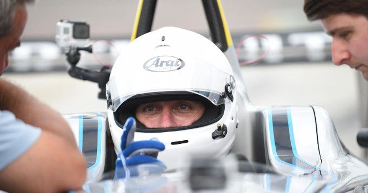 Alejandro Agag drives the Formula E car