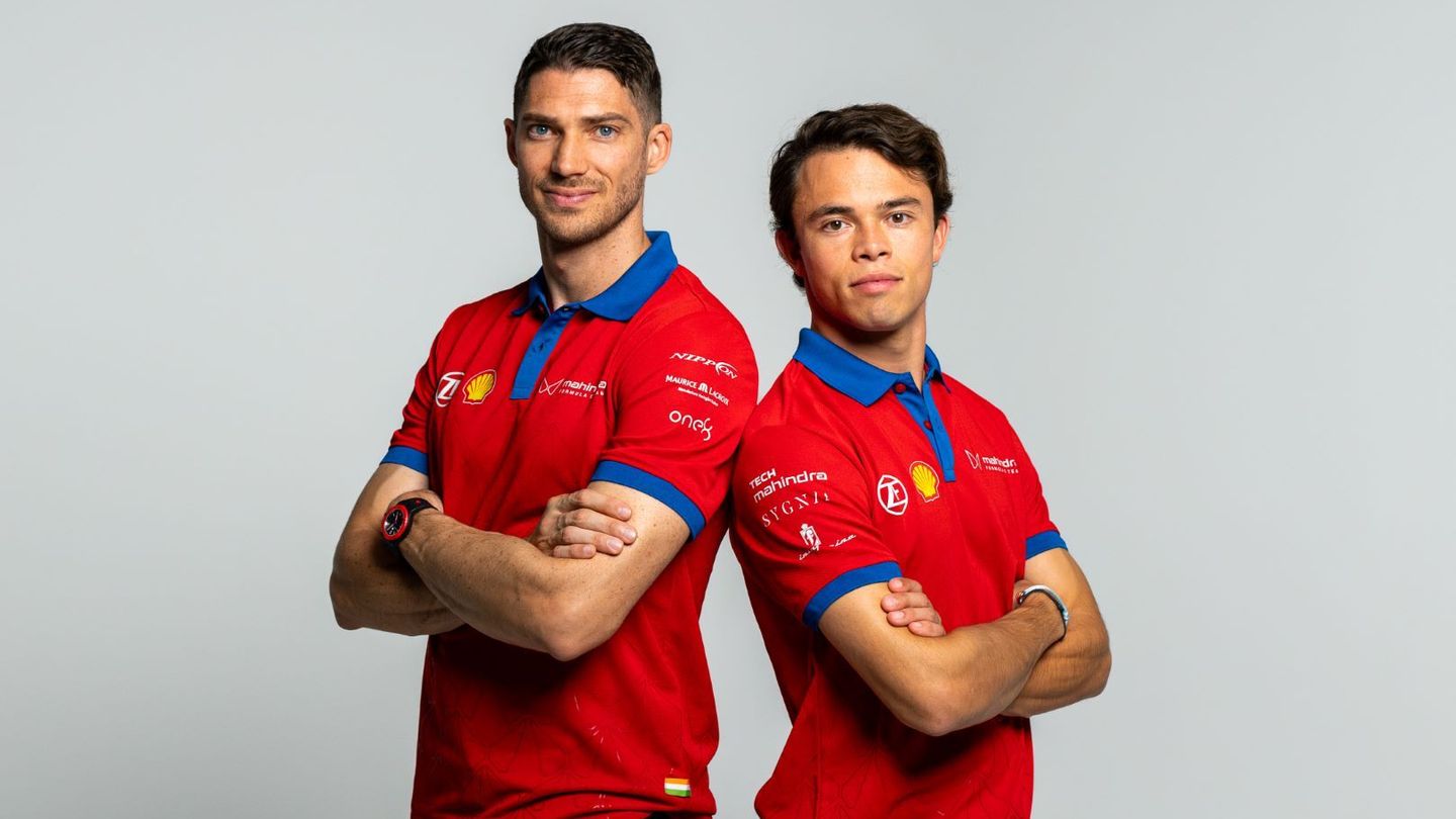 Formula E drivers Edoardo Mortara and Nyck De Vries from Mahindra Racing.